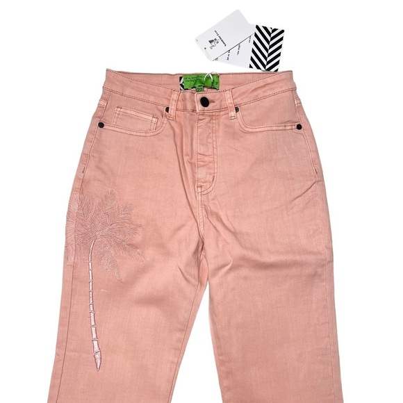 Free People X Sandrine Rose Pink Palm Tree Embroidered Skinny Jeans - Picture 3 of 9